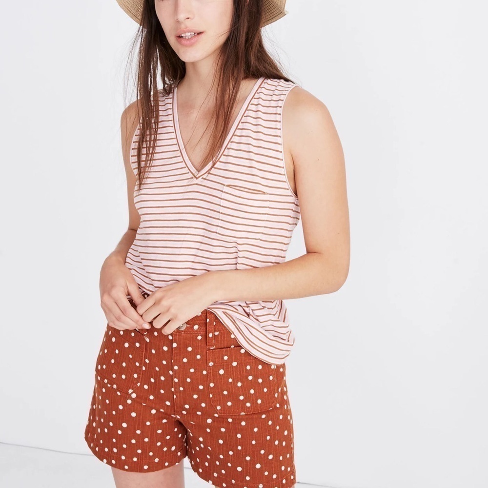 Madewell Whisper Cotton V-Neck Pocket Tank Top in Greywood Stripe Extra Small